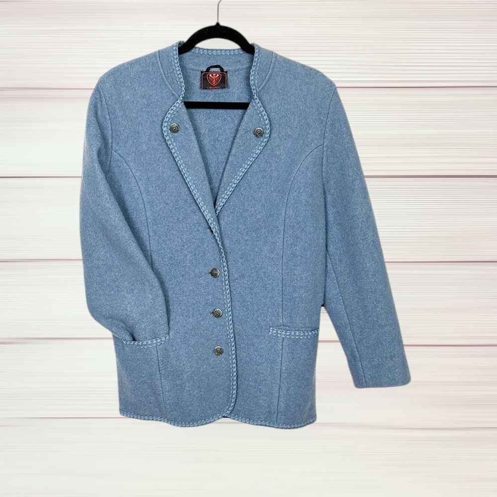 Walkloden Austria Boiled Wool Jacket Cardigan Light Blue Unlined US 8-10 Vintage